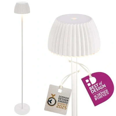 Image de Briloner Lampadaire LED rechargeable Brilo unplugged Riffle, blanc, variateur tactile