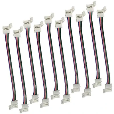 Image de LitaElek 10pcs RGB 5050 LED Strip Connector 4 Broches Connecteur à Ruban Rapide pour Bande de 10mm Large d&#039;angle Stripe Câble d&#039;extension, 17cm Long