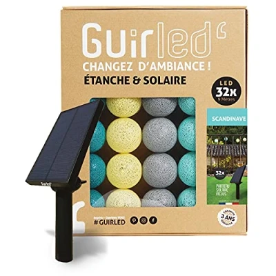 Image de GuirLED Guirlande d&#039;extérieur boules lumineuses Guinguette LED Étanche IP55 Panneau solaire haut rendement ON/OFF automatique 32 6m Nouveau modèle Scandinave