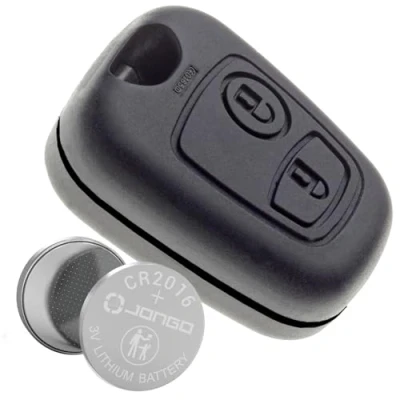 Image de Jongo Coque de Clé sans Lame Compatible avec Peugeot 106, 206, 206+, 206 Sedan 1x Pile CR2016 Boitier Clef Plip Voiture Utilitaire Télécommande 2 Boutons