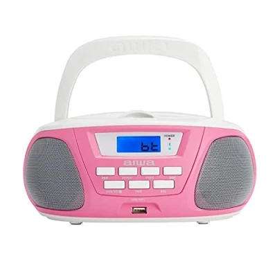 Image de Aiwa BBTU 300PK: Radio CD Portable Bluetooth, USB, AUX in, Tuner de Radio, Édition spéciale pour Enfants garçons et Filles