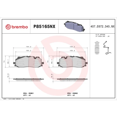 Image de BREMBO Jeu de plaquettes frein préparé pour l&#039;indicateur d&#039;usure avec tôle anti bruit sans accessoires P85165NX