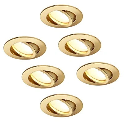 Image de HCFEI Lot de 6 spots LED encastrables à intensité variable Or mat Rond Orientable 5 W 230 V Trou perçage 68 mm Angle d&#039;éclairage 120 Blanc chaud 3000 K