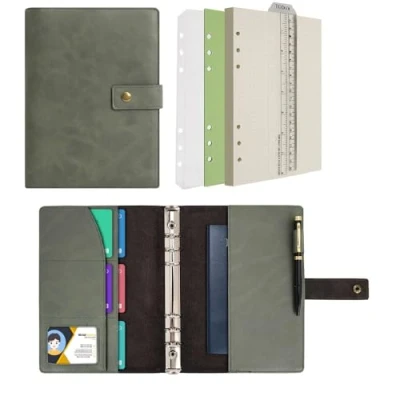 Image de Wonderpool Carnet de notes rechargeable en cuir Papier à pois intérieur véritable pour le travail voyage et l&#039;organisateur (Vert, A5)