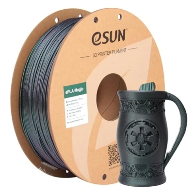 Image de eSUN Filament PLA Bicolore 1.75mm, ePLA Magic à Paillettes, Précision Dimensionnelle +/ 0.05mm, Bobine de 1KG (2.2 LBS) pour Imprimantes 3D,Vert Foncé Scintillant