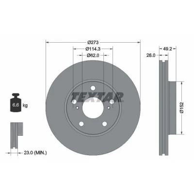 Image de TEXTAR PRO 92163703 Disque de frein 273 26 05/07 114,3 ventilé l&#039;intérieur revêtu sans boulon fix roue, moyeu roue