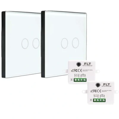 Image de KIT interrupteur sans fil 2 Télécommandes murales + 1 Mini récepteur encastrable Va et vient travaux Commande à distance commutateur radio RF (2+2 Bouton Double)