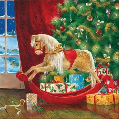 Image de Ambiente Lot de 20 serviettes en papier Noël forme cheval à bascule 3 plis 33 x cm