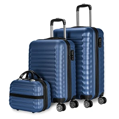 Image de NUMADA Lot de Valises Voyage Bleu Foncé, Cabine et Moyenne (53/63cm) Trousse Toilette. Set Rigides 4 Roues, ABS, Robustes, Durables Légères. Serrure à Combinaison
