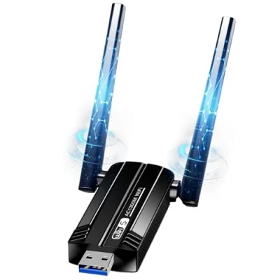 Image de Clé WiFi Puissante AC1300 Mbps, Cle USB 3.0 Double Bande, 2.4G/5.8GHz Adaptateurs pour PC/Laptop/Desktop/Tablet, Compatible avec Windows 11/10/8/7/Vista/XP, Mac OS X