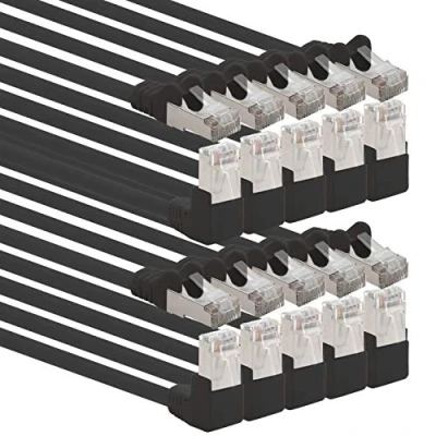 Image de 1aTTack.de 366191 Câble réseau Cat.6 angle 90 degrés 2m noir paquet de 10 patch Cat6 (SFTP PIMF) 1000Mbit/s connecteur Rj 45 x mètres