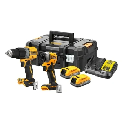 Image de Dewalt Kit 2 outils XR 18V 1,7Ah Li Ion Brushless POWERSTACK Perceuse Visseuse percussion DCD805 à chocs DCF850 DCK2050E2T QW