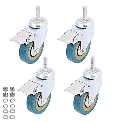 Image de 4 pack, WeFoonLo Verrouillage 3&quot; Mont tige filetée Roulette pivotante Rotation Non marquant Roue à roulettes en polyuréthane et frein pour chariots, meubles, établi (Tige filetée: 12 * 30mm)
