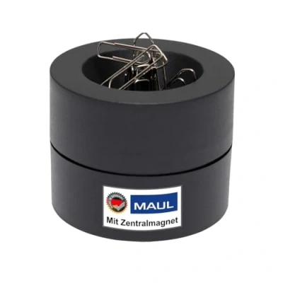 Image de MAUL distributeur de trombones MAULpro Ø7,3x6cm Organiseur bureau pour Rangement avec aimant le 15 inclus Boite trombone élégant Noir