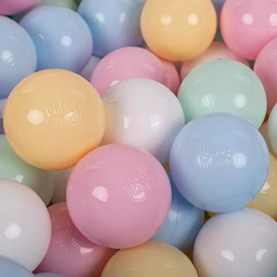 Image de KiddyMoon 50 Balles/7Cm Balles Colorées Plastique pour Piscine Enfant Bébé Fabriqué en EU, Bleu Pastel/Jaune Pastel/Blanc/Menthe/Rose Poudré