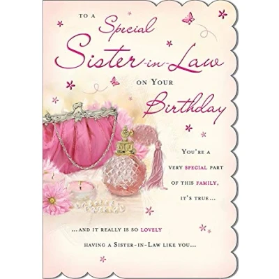 Image de Piccadilly Greetings Regal Publishing Carte d&#039;anniversaire pour belle sœur Jaune/vert/rose/gris/pêche 22,9 x 15,2 cm