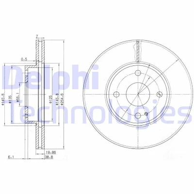 Image de DELPHI BG3393 Disque de frein 254 20 4 ventilé huilé non traité sans roulement roue, bague ABS MAZDA: MX 5 2, I