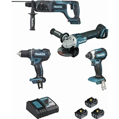 Image de ENSEMBLE DE 4 MACHINES MAKITA 18 V LI ION 5 AH (DGA504 + DDF482 DHR241 DTD153) DLX4080TX1