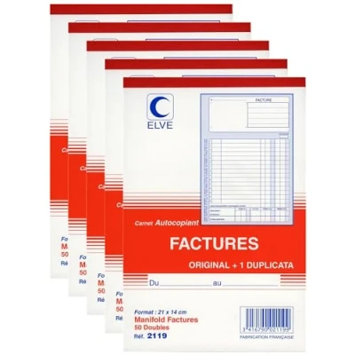 Image de CARNET &#039;DUPLI FACTURES&#039; ENCOL. EN TETE 210X140 50/2 (/10)