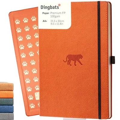 Image de Dingbats* Faune Carnet de Notes A4 Extra large Blanc Couverture Rigide, Journal en Cuir PU Fermeture élastique, Porte stylo, Marque page