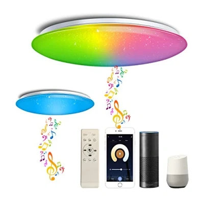 Image de chysongoods Plafonnier 55 W Φ50 cm Compatible Avec Alexa Google Haut parleur Bluetooth Télécommande RGB Réglable Changement de Couleur Pour Chambre à coucher salon bureau et autres environnements