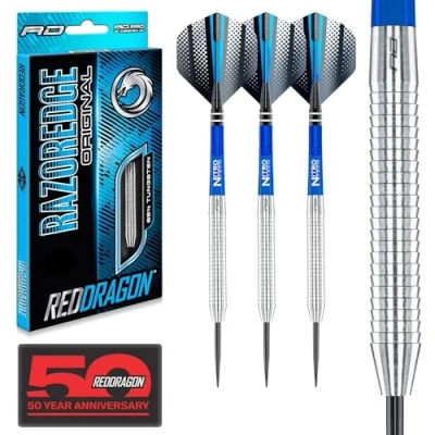 Image de RED DRAGON Razor Edge Original: 33g Fléchettes Pointes Acier avec Ailettes et Tiges de Flechettes