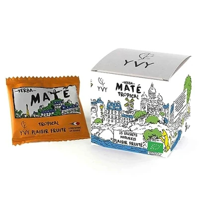 Image de YVY MATÉ Yerba Mate Bio Tropical Format pratique 15 sachets de thé Maté naturels Non Fumé, Sans Tige, Poussière Fruits et Vert Infusion énergisante