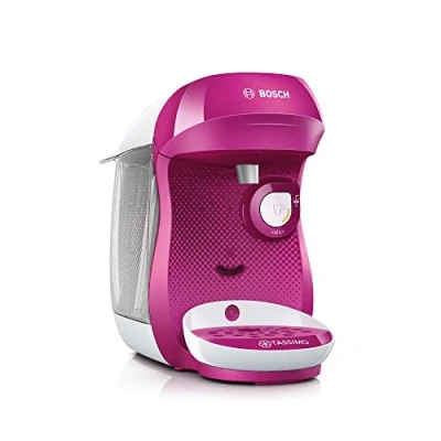 Image de Bosch Machine à Café Tassimo Happy, tas1001, plus de 40 boissons chaudes, OneTouch, cafétière dosette, format compact, Intellibrew, violet &amp; blanc [Classe énergétique B]