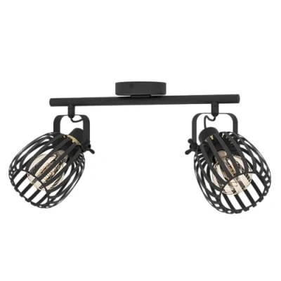 Image de Eglo Rail spot Girona, rampe de 2 spots orientables, barre pivotants, plafonnier en métal noir et laiton brossé, lampe plafond avec douille E27