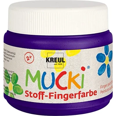Image de KREUL 28110 Mucki peinture au doigt pour tissu, 150 ml en violet, sans paraben, gluten, lactose et végétalienne, optimale l&#039;application avec les doigts mains