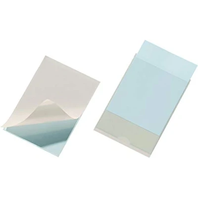 Image de Durable 807719 Pocketfix Sachet de 10 Pochettes Porte Étiquettes Adhésifs pour Insertion 105 x 74 mm Ouverture Petit Côté
