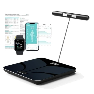 Image de Pèse Personne Balance Connectée Impédancemètre Avec 8 Électrodes Haute Précision, 28 Données Corporelle Mesure BIA à Double Fréquence APP pour Andriod et iOS, Max. 180kg/400lb/28st