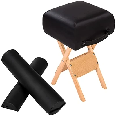 Image de TecTake Tabouret + Coussin demi cylindre rouleau diverses couleurs au choix (Noir)