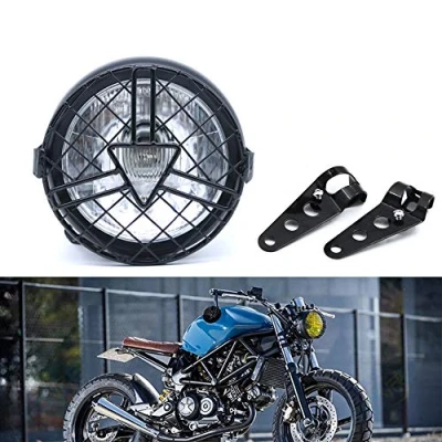 Image de evomosa Phares Avant pour Moto Universel, Lampe Frontale halogène 6&#039;&#039; Avec Couvercle Abat jour Rétro Cafe Racer Bobber Chopper CG125 GN125 (Blanc)
