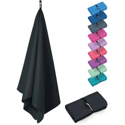 Image de Fit Flip Serviette Microfibre de Bain Plage compacte, Ultra légère et Rapidement sèche Sport Musculation (1x 40x80cm Noir Profond)