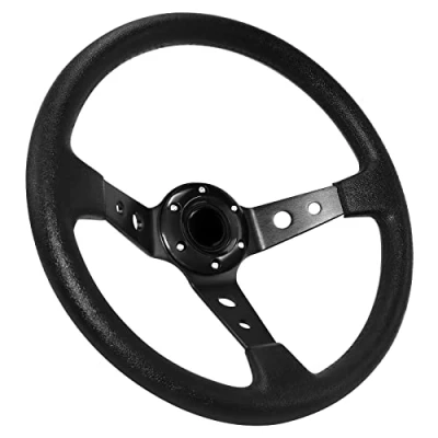 Image de Acclcors Volant de course/dérive universel 13,6&quot; à 6 boulons en vinyle avec bouton corne pour la course, le rallye, sport automobile, simulation voiture (noir)