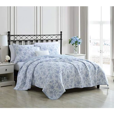Image de Laura Ashley Home Parure de lit 100 pièces, Confortable, Douce et Respirante, réversible Poids Moyen pour Toutes Les Saisons, Coton, Bleu, Simple