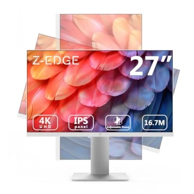 Image de Z Edge Ecran PC Blanc 27&#039;&#039; IPS 4K UHD (3840x2160), FreeSync, 75 Hz, Moniteur Bureau White 16:9, 2xHDMI2.0 &amp; 2xDP1.4, 5ms, Hauteur Réglable/Vertical/Horizontal/Rotatif, VESA (DP Câble Inclus)