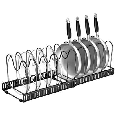 Image de Fousenuk rangement/Porte casseroles Support Extensible, Organiseur/rang de Poêle avec 10 Compartiments Réglables, Cuisine pour Tiroir (Noir)