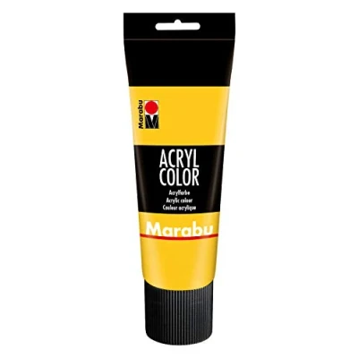 Image de Marabu 12010025021 acrylique Color jaune moyen 225 ml, peinture crémeuse à base d&#039;eau, séchage rapide, résistant la lumière, imperméable, applicable avec pinceau et éponge sur toile, papier bois.