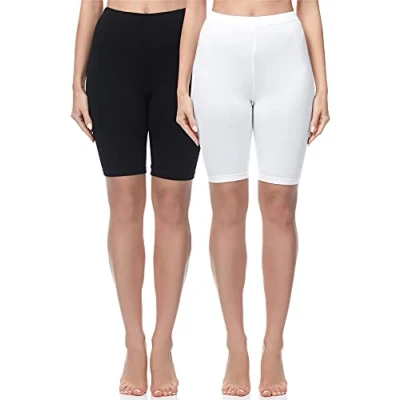 Image de Merry Style Shorts Courts pour Femmes en Coton Legging Femme 2 Pack Confortables de Cyclisme Parfait Un Usage Quotidien et Le Sport MS10 200 (Noir/Rouge(2Pack) L)