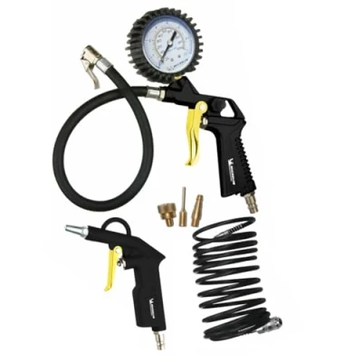 Image de MICHELIN Kit Air Comprimé 3 Pièces (Inclus Pistolet de Gonflage avec Manomètre, Tuyau Spirale 5 m, Soufflette Bec Court Pression Maximale : 8 bar