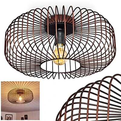 Image de hofstein Plafonnier Wemude en métal noir cuivré, aspect vieilli, abat jour rétro moderne créant un effet lumineux au plafond, pour 1 ampoule E27, ampoule(s) non incluse(s)