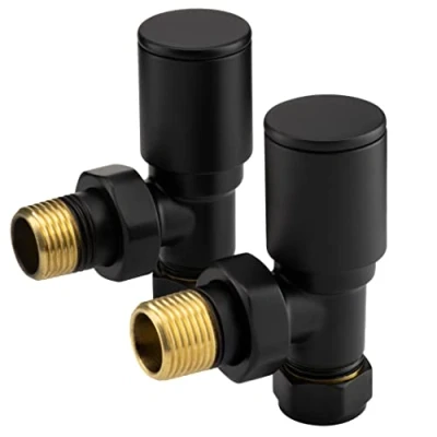 Image de Robinets de radiateur noirs coudés, pour sèche serviettes noirs, (15mm)