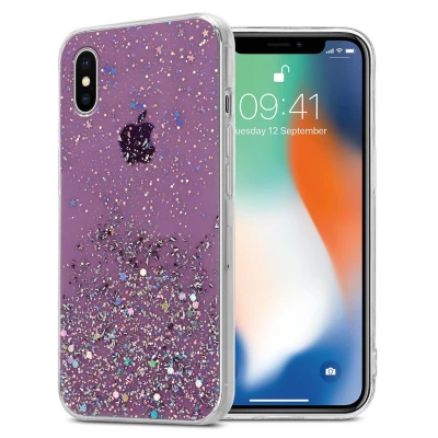 Image de Coque pour Apple iPhone X / XS en Violet avec paillettes Housse de protection Étui silicone TPU flexible scintillantes Neuf