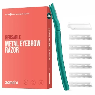 Image de ZOMCHI rasoir à sourcils, rasoirs pour le visage femmes et hommes, tondeuse sourcils avec housse de précision, facial 6 lames (Vert)