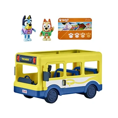 Image de Bluey Ensemble de Jeu et Figurines Officielles Bus Ville avec Deux Bingo à Collectionner 6,3 7,6 cm Un Pass