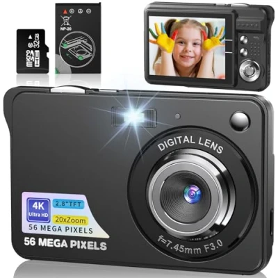 Image de Appareil photo numérique 50 MP 1080P FHD avec mise au point automatique 16X zoom compact portable carte SD 32 Go pour enfants, adolescents, débutants, cadeau (noir)