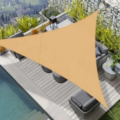 Image de HENG FENG Voile d&#039;ombrage Imperméable Triangulaire 3.6X3.6X3.6m PES Toile Ombrage Auvent Protection des Rayons UV pour Extérieur Jardin Terrass Balcon Couleur Sable