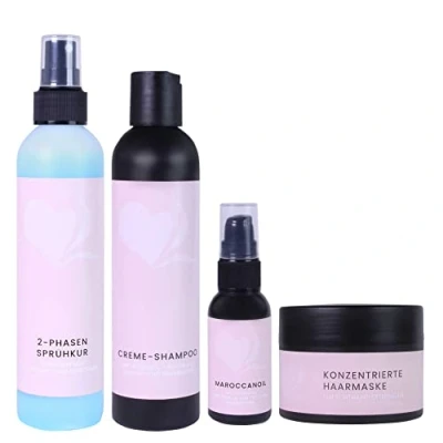 Image de hair2heart Kit de soin pour extensions cheveux humains traitement en spray à 2 phases, shampooing crème, huile capillaire et masque des éclatants santé